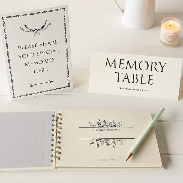 Alt view image 2 of 7 - ANGEL & DOVE Luxury A5 Ivory Memory Book & 2 Sign Set (8" x 6") - for Funeral, Remembrance, Condolence, Celebration of Life