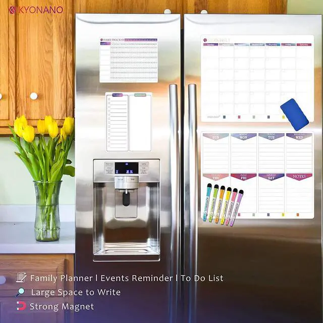 Alt view image 2 of 7 - New! Magnetic Weekly Planner 4 Pack, KYONANO Family Planner, Magnetic Whiteboard Calendar Incl. Monthly Weekly Meal Planner, 6 Fine-Point, Fridge Wall Family Organiser with Habit Tracker&To-do List