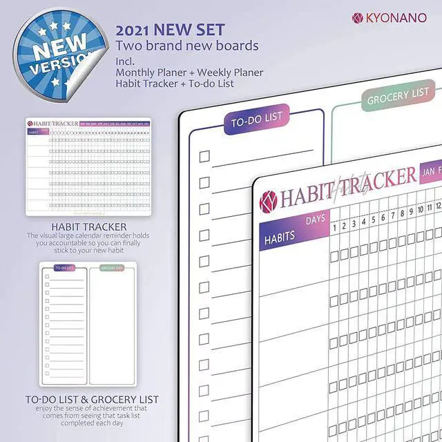 Alt view image 3 of 7 - New! Magnetic Weekly Planner 4 Pack, KYONANO Family Planner, Magnetic Whiteboard Calendar Incl. Monthly Weekly Meal Planner, 6 Fine-Point, Fridge Wall Family Organiser with Habit Tracker&To-do List