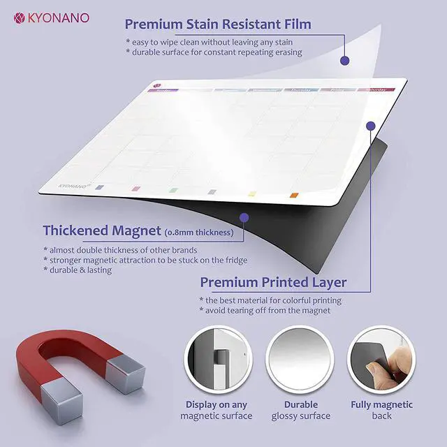 Alt view image 4 of 7 - New! Magnetic Weekly Planner 4 Pack, KYONANO Family Planner, Magnetic Whiteboard Calendar Incl. Monthly Weekly Meal Planner, 6 Fine-Point, Fridge Wall Family Organiser with Habit Tracker&To-do List