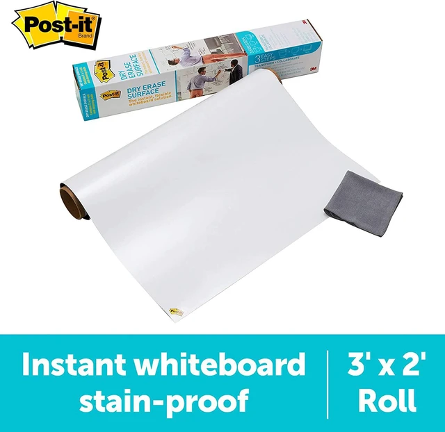 Alt view image 2 of 7 - Post-it Dry Erase Whiteboard Film Surface for Walls, Doors, Tables, Chalkboards, Whiteboards, and More, Removable, Stain-Proof, Easy Installation, 3 ft x 2 ft Roll, White, 3 x 2 Feet (DEF3x2)