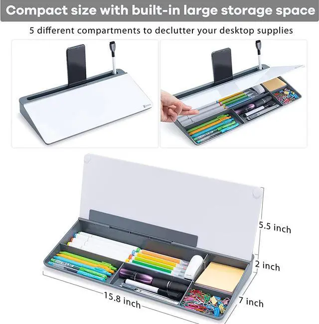 Alt view image 3 of 7 - Dry Erase Desk Glass Whiteboard Gray, Varhomax Desktop Computer Pad with Organizer, to-do List Memo Notepad for Desk Computer Keyboard Stand with Storage Caddy for Home Office and School Supplies