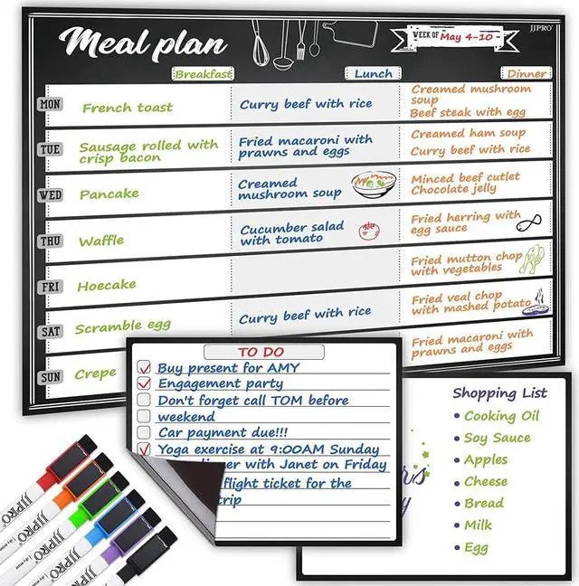 Main image of Magnetic Meal Planning Whiteboard - 14.5x11" Weekly Menu Board for Fridge - 7.5x5.5" Notes - 7.5"x5.5" Whiteboard for Kitchen Refrigerator - Whiteboard Chalkboard Magnet Set
