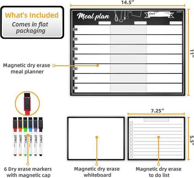 Alt view image 2 of 7 - Magnetic Meal Planning Whiteboard - 14.5x11" Weekly Menu Board for Fridge - 7.5x5.5" Notes - 7.5"x5.5" Whiteboard for Kitchen Refrigerator - Whiteboard Chalkboard Magnet Set