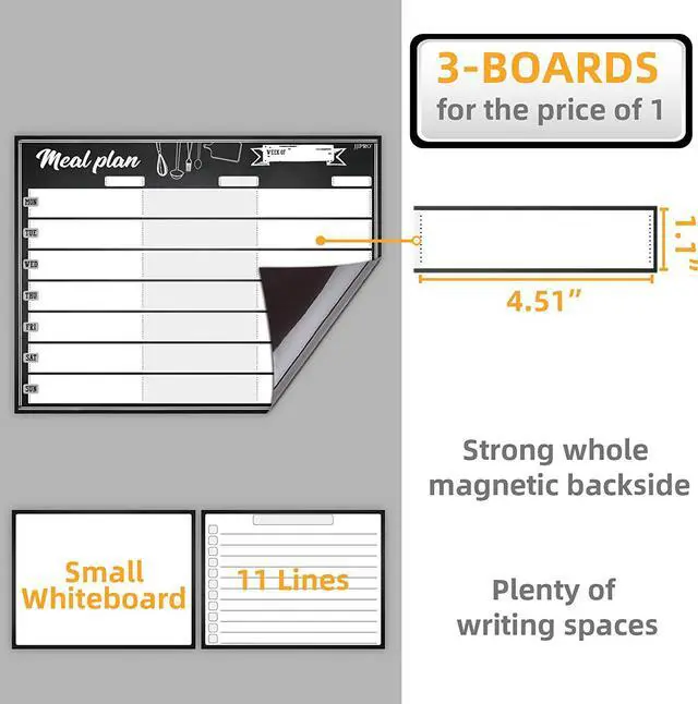 Alt view image 5 of 7 - Magnetic Meal Planning Whiteboard - 14.5x11" Weekly Menu Board for Fridge - 7.5x5.5" Notes - 7.5"x5.5" Whiteboard for Kitchen Refrigerator - Whiteboard Chalkboard Magnet Set
