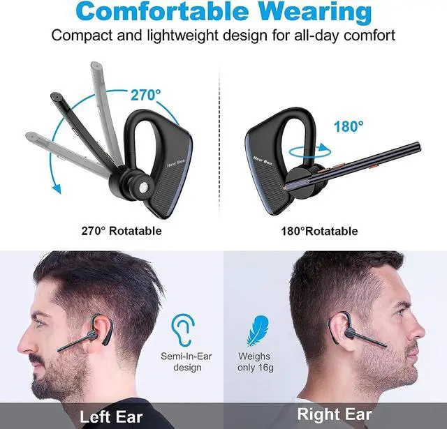 Alt view image 5 of 6 - Bluetooth Headset V5.2 New bee 24Hrs Talktime CVC8.0 Dual Mic Bluetooth Earpiece Noise Cancelling Wireless Handsfree Driving Headset with Mic Mute for iPhone/Android/Trucker/Business/Office(Blue)