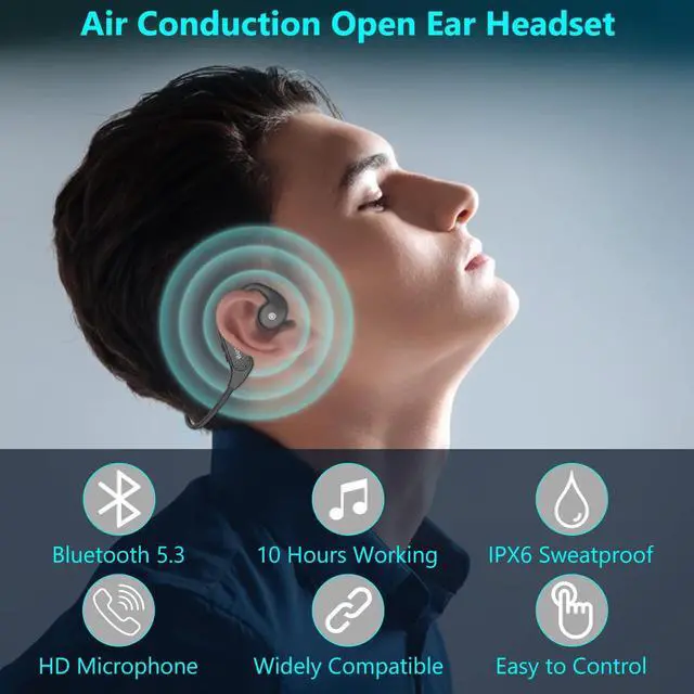 Alt view image 2 of 7 - BANIGIPA Open Ear Headphones, 2023 Upgraded Air Conduction Bluetooth Headset with Built-in Microphones, 10 Hrs Playtime, Waterproof Wireless Earphones for Sport, Gym, Running, Cycling, Hiking, Driving