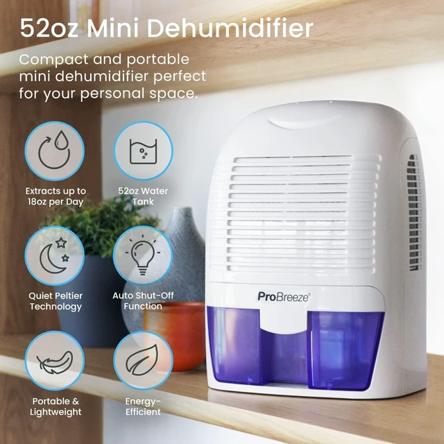 Alt view image 2 of 7 - Pro Breeze Dehumidifier Small, 2200 Cubic Feet (220 sq ft) Coverage for High Humidity in Home, Kitchen, Bedroom, Basement, RV, Office and Garage, Compact and Portable with Auto Shut Off