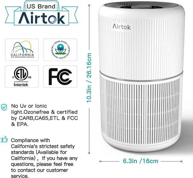 Alt view image 5 of 7 - AIRTOK Air Purifiers for Bedroom Home, H13 True HEPA Air Filter for Smoke, Dust, Odors, Pollen, Pet Dander 99.97% Removal, Air Purifiers Large Room with Fragrance Sponge, White