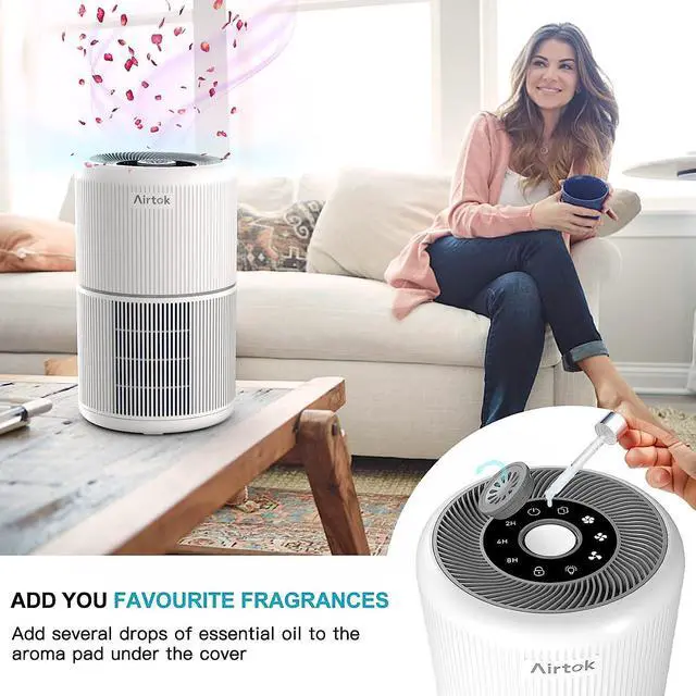 Alt view image 7 of 7 - AIRTOK Air Purifiers for Bedroom Home, H13 True HEPA Air Filter for Smoke, Dust, Odors, Pollen, Pet Dander 99.97% Removal, Air Purifiers Large Room with Fragrance Sponge, White