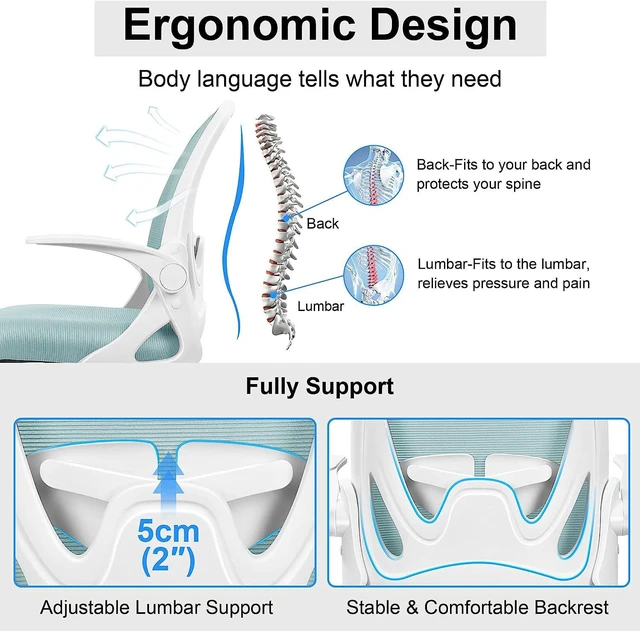 Alt view image 2 of 6 - Drafting Chair Primy Tall Office Chair with Flip-up Armrests Executive Ergonomic Computer Standing Desk Chair with Adjustable Footrest Ring and Lumbar SupportLight Blue