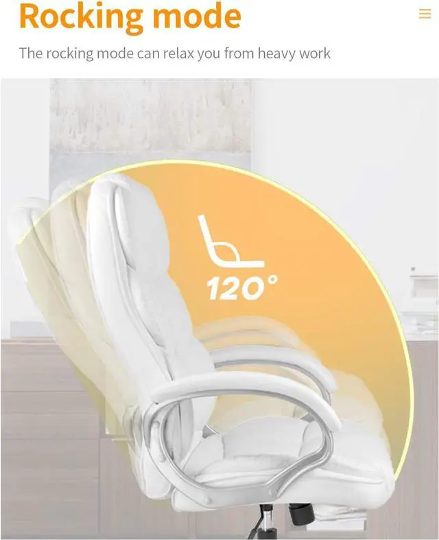 Alt view image 3 of 5 - Office Chair Computer High Back Adjustable Ergonomic Desk Chair Executive PU Leather Swivel Task Chair with Armrests Lumbar Support (White)
