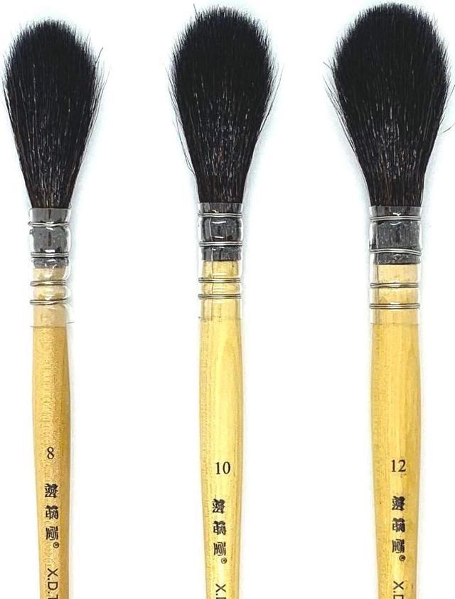 XDT 920 Round Tip Mop Style Paint Brush Artist Painting Brush Set 3 PC Set #8 #10 #12 Black Goat Hair ,Acrylic Watercolor Oil, Paint Large Area of