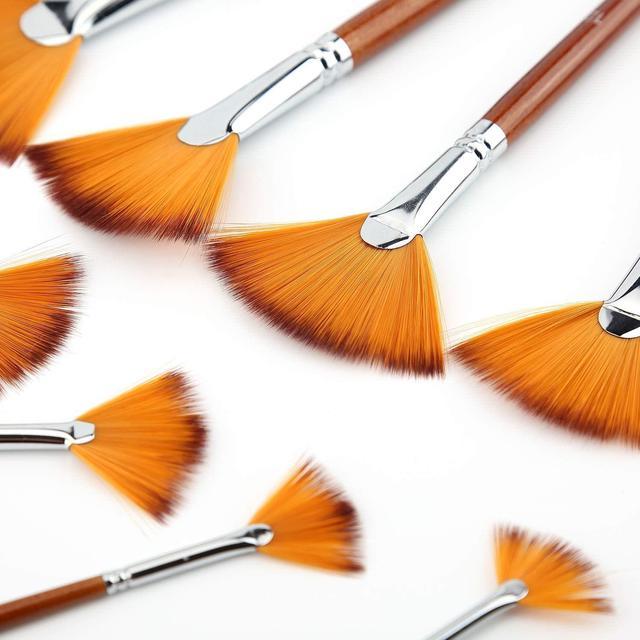 AIEX 9 Pieces Fan Paint Brushes, Anti-Shedding Nylon Hair Wooden Handle Artist Paint Brush Set for Watercolor, Acrylics, Ink, Gouache, Oil, Tempera