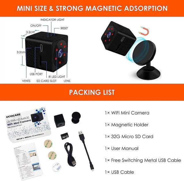 Alt view image 7 of 7 - 2022 Spy Camera WiFi Mini Hidden Camera, Nanny Cam, 4K Ultra HD Hidden Cameras for Home, Night Vision, Motion Detection Alarm, Small Body Camera, Mini Camera WiFi, Spy Cam (Free 32G SD Card Included)