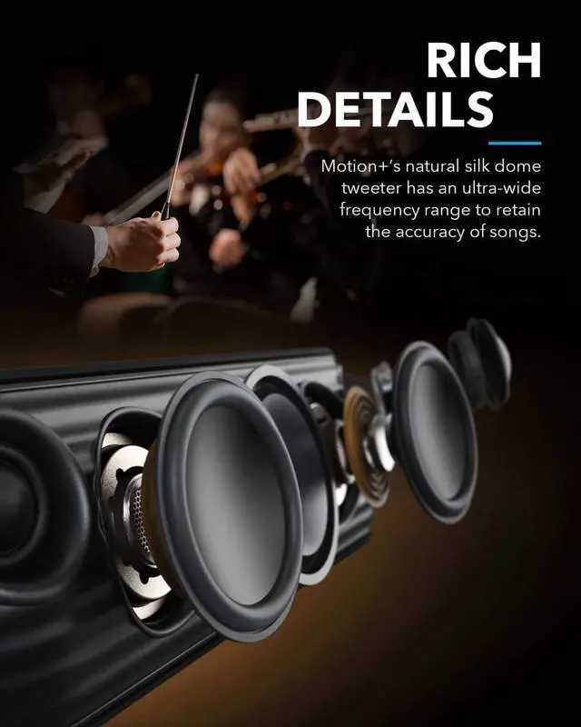 Alt view image 4 of 7 - Soundcore Motion+ Bluetooth Speaker with Hi-Res 30W Audio, BassUp, Wireless Speaker, App, Custom EQ, 12H Playtime, Waterproof, USB-C, For Home Office