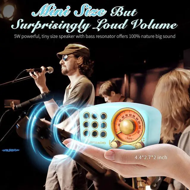 Alt view image 2 of 7 - Retro Bluetooth Speaker, Vintage Radio-Greadio FM Radio with Old Fashioned Classic Style, Strong Bass Enhancement, Loud Volume, Bluetooth 5.0 Wireless Connection, TF Card and MP3 Player (Blue)