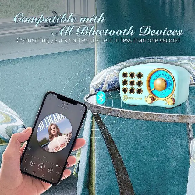 Alt view image 3 of 7 - Retro Bluetooth Speaker, Vintage Radio-Greadio FM Radio with Old Fashioned Classic Style, Strong Bass Enhancement, Loud Volume, Bluetooth 5.0 Wireless Connection, TF Card and MP3 Player (Blue)