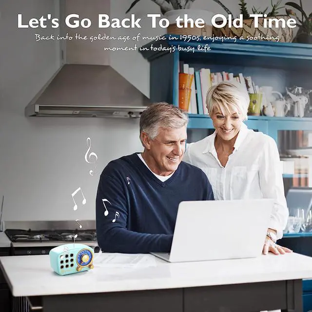 Alt view image 7 of 7 - Retro Bluetooth Speaker, Vintage Radio-Greadio FM Radio with Old Fashioned Classic Style, Strong Bass Enhancement, Loud Volume, Bluetooth 5.0 Wireless Connection, TF Card and MP3 Player (Blue)