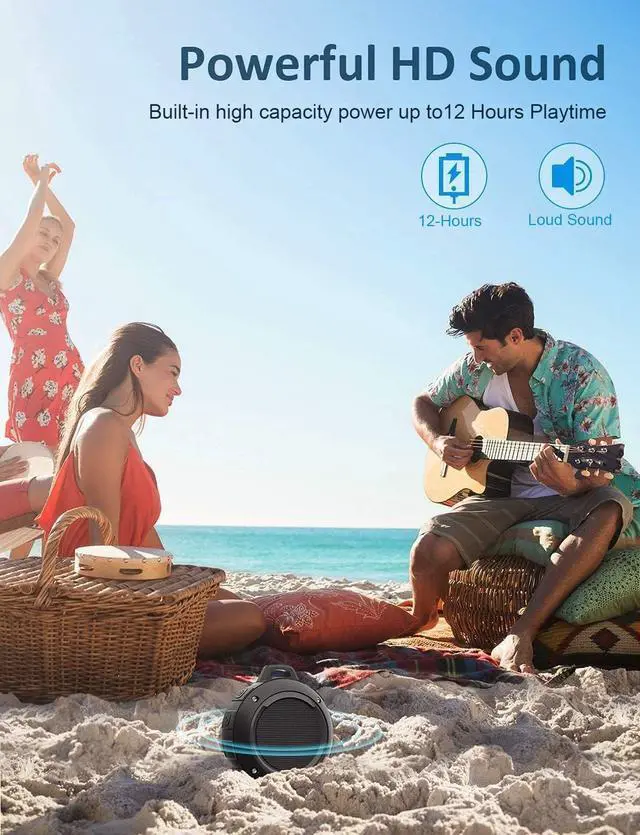Alt view image 5 of 6 - Outdoor Waterproof Bluetooth Speaker,Kunodi Wireless Portable Mini Shower Travel Speaker with Subwoofer, Enhanced Bass, Built in Mic for Sports, Pool, Beach, Hiking, Camping (Black)