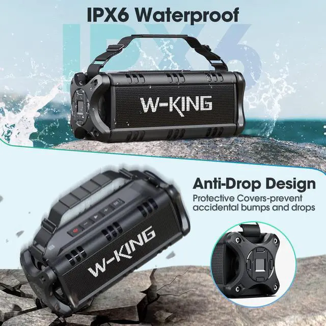 Alt view image 2 of 6 - 50W Outdoor Waterproof Bluetooth Speaker, W-KING Portable Speakers Bluetooth Wireless 70W Peak Stereo Sound/Super Deep Bass/40H/Dual Pairing/EQ/Power Bank/TF/AUX, Party Loud Speaker for Home,Travel