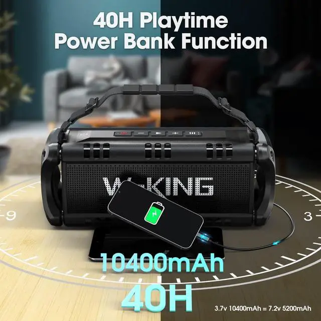 Alt view image 3 of 6 - 50W Outdoor Waterproof Bluetooth Speaker, W-KING Portable Speakers Bluetooth Wireless 70W Peak Stereo Sound/Super Deep Bass/40H/Dual Pairing/EQ/Power Bank/TF/AUX, Party Loud Speaker for Home,Travel