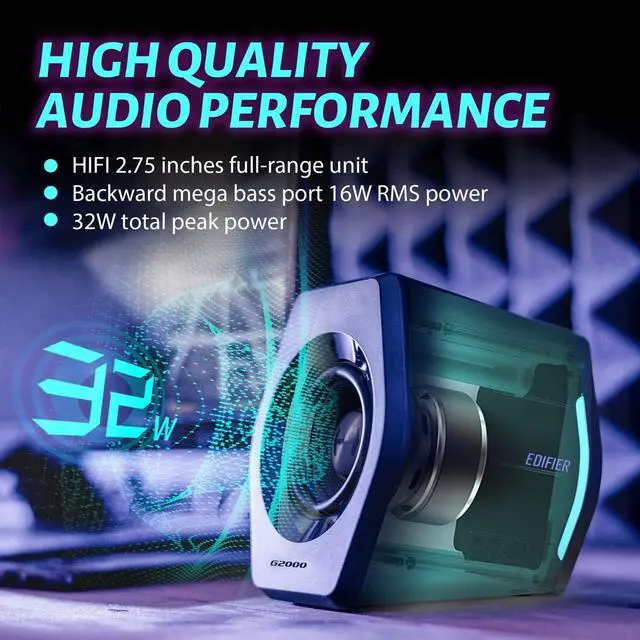 Alt view image 2 of 6 - Edifier G2000 32W PC Gaming Computer Speakers for Laptop Mac Desktop Computer Woofer Speakers Bluetooth USB 3.5mm AUX Inputs RGB Lights Multimedia Speakers Black