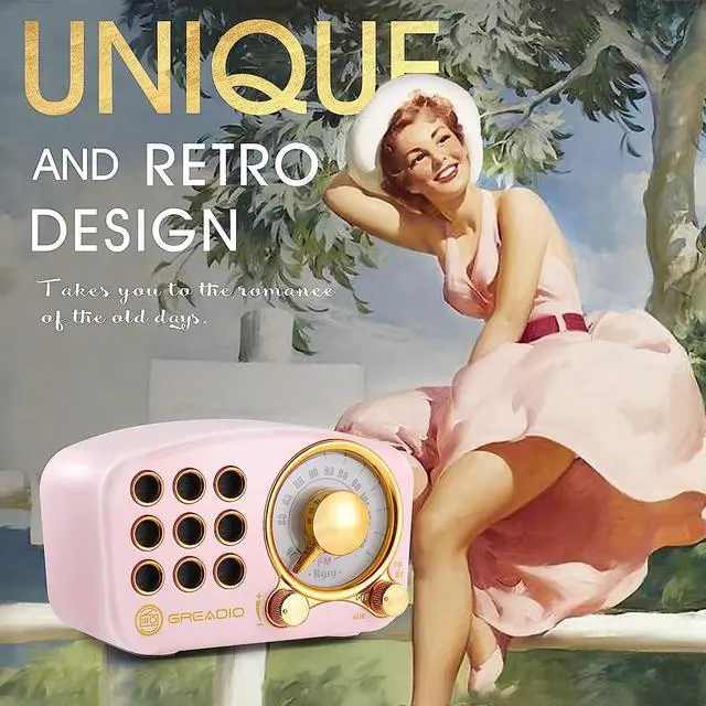 Alt view image 3 of 7 - Retro Bluetooth Speaker, Vintage Radio-Greadio FM Radio with Old Fashioned Classic Style, Strong Bass Enhancement, Loud Volume, Bluetooth 5.0 Wireless Connection, TF Card and MP3 Player (Pink)
