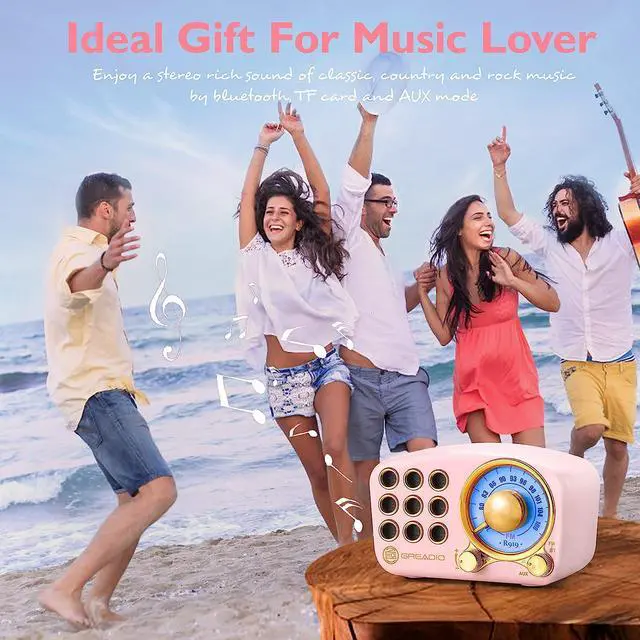 Alt view image 6 of 7 - Retro Bluetooth Speaker, Vintage Radio-Greadio FM Radio with Old Fashioned Classic Style, Strong Bass Enhancement, Loud Volume, Bluetooth 5.0 Wireless Connection, TF Card and MP3 Player (Pink)