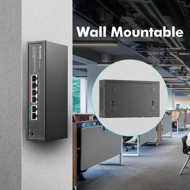 Alt view image 7 of 7 - MokerLink 10 Port PoE Switch with 8 Port PoE+, 2 Fast Ethernet Link, 100Mbps, 120W 802.3af/at PoE, Fanless Plug & Play Network Switch