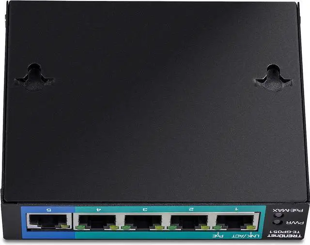 Alt view image 7 of 7 - TRENDnet 5-Port Unmanaged Gigabit PoE+ Switch, 4 x Gigabit PoE+, 1 x Gigabit Port, 10Gbps Switching Capacity, 35W PoE Power Budget, Metal Network Ethernet Switch, Fanless, Black, TE-GP051