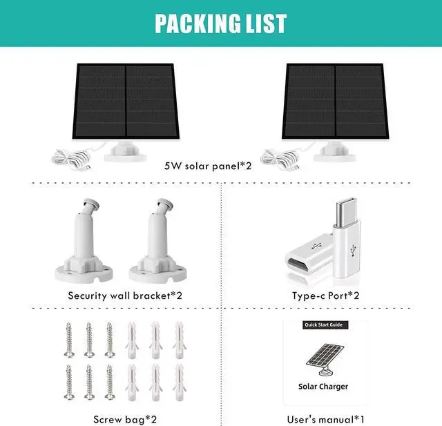 Alt view image 6 of 7 - 5W Solar Panel for Outdoor Wireless Security Camera, Waterproof Solar Panel Continuously Power for Rechargeable Battery Surveillance Camera, Micro USB Port, Adjustable Security Wall Mount, 2 Pack