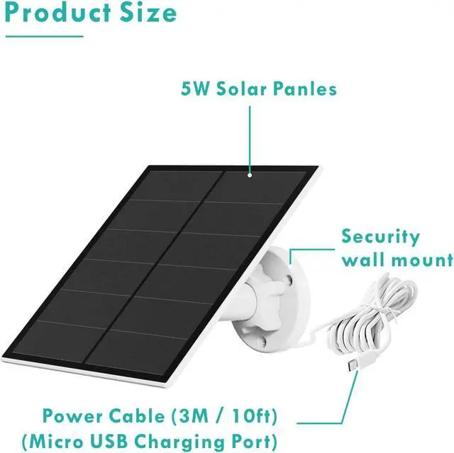 Alt view image 7 of 7 - 5W Solar Panel for Outdoor Wireless Security Camera, Waterproof Solar Panel Continuously Power for Rechargeable Battery Surveillance Camera, Micro USB Port, Adjustable Security Wall Mount, 2 Pack