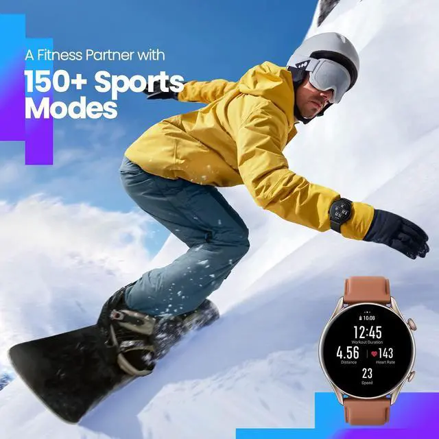 Alt view image 4 of 7 - Amazfit GTR 3 Pro in Black Smartwatch for Android iPhone with Bluetooth Call Alexa GPS WiFi, Men's Fitness Tracker 150 Sports Modes, 1.45AMOLED Display, Blood Oxygen Heart Rate Tracking, Waterproof