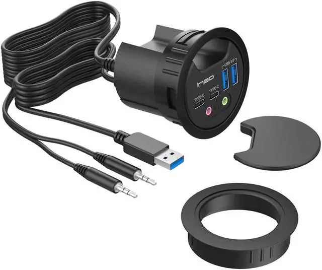 Main image of ineo Grommet Desk Fit 2Type A 2Type C with 3.5mm Audio Mic Jack Plus 3.2 inch Expandable case