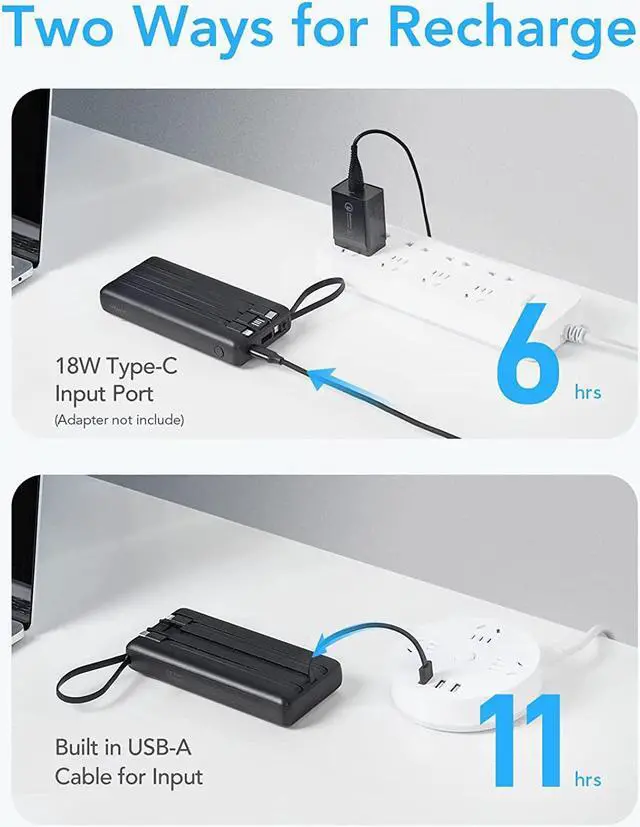Alt view image 4 of 7 - Power Bank with Built in Cables, VRURC 20000mAh USB C Portable Charger PD & QC 22.5W Fast Charging External Battery Pack 4 Output 2 Input LED Display Compatible with iPhone Samsung Tablet(1 Pack)