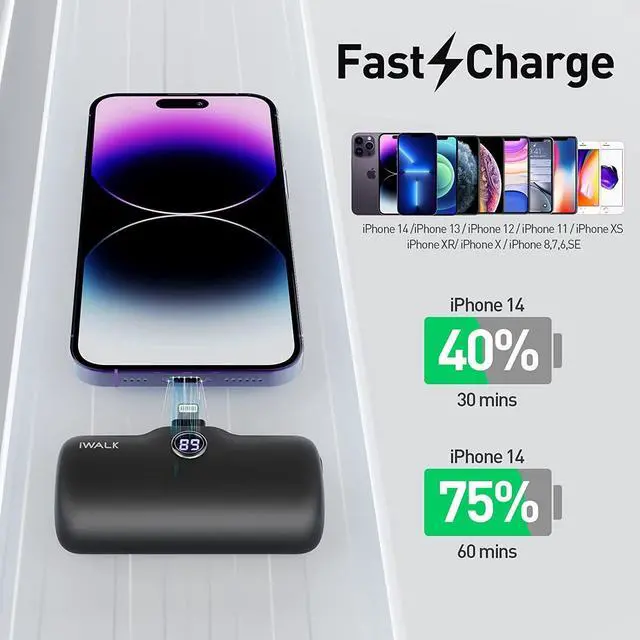 Alt view image 2 of 5 - iWALK LinkPod Portable Charger 4800mAh Power Bank Fast Charging and PD Input Small Docking Battery with LED Display Compatible with iPhone 14/14 Pro Max/13/13 Pro Max/12/12 Pro/11/X/8/7/6,Black