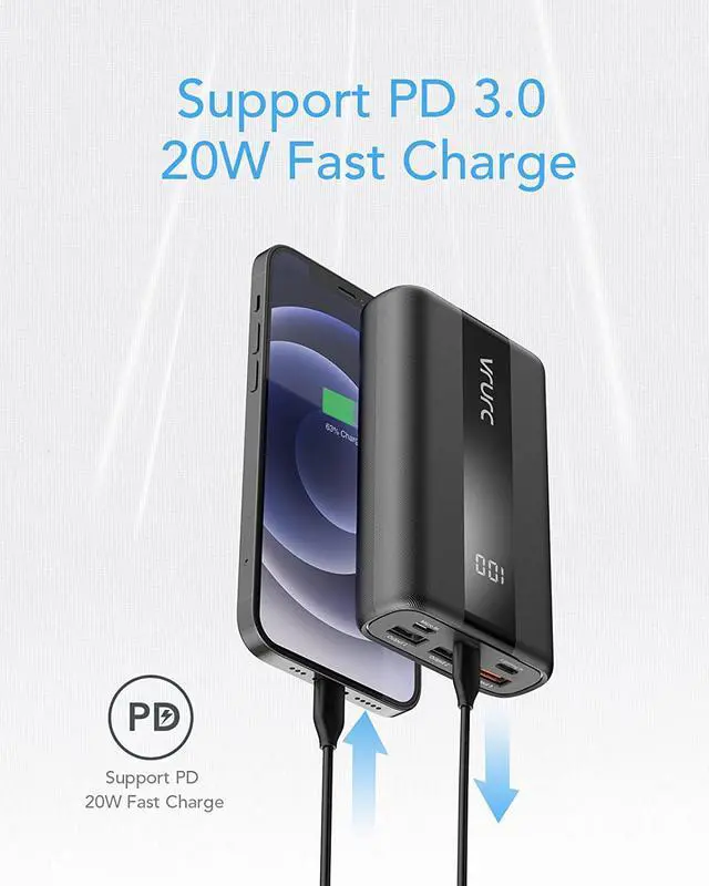 Alt view image 2 of 7 - VRURC Portable Power Bank 20000mAh, 22.5W PD & QC 3.0 LED Display Fast Charging USB C Portable Charger with 4 Output 3 Input,Compact External Battery Pack Compatible with iPhone,Android,Samsung