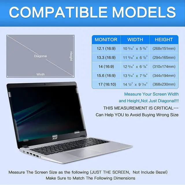 Alt view image 2 of 6 - 17.3 Inch Laptop Privacy Screen Filter for 16:9 Widescreen Display 15.1"x8.5" - Laptop Screen Privacy Shield and Anti Blue Light Anti Glare Screen Protector