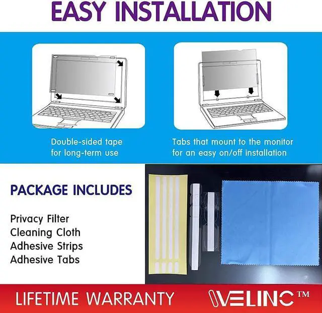 Alt view image 6 of 7 - WELINC 24 Inch - 16:9 Aspect Ratio - Computer Privacy Screen Filter for Widescreen Monitor - Anti-Glare - Anti-Scratch Protector Film - Protects Your Eyes from Harmful Glare and Blue Light