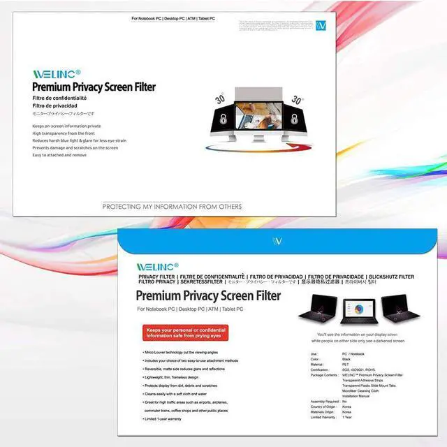 Alt view image 7 of 7 - WELINC 24 Inch - 16:9 Aspect Ratio - Computer Privacy Screen Filter for Widescreen Monitor - Anti-Glare - Anti-Scratch Protector Film - Protects Your Eyes from Harmful Glare and Blue Light