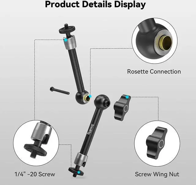 Alt view image 2 of 7 - SMALLRIG 9.5 inch Adjustable Power Articulating Magic Arm with Both 1/4" Thread Screw for LCD Monitor/LED Lights - 2066