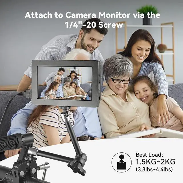 Alt view image 4 of 7 - SMALLRIG 9.5 inch Adjustable Power Articulating Magic Arm with Both 1/4" Thread Screw for LCD Monitor/LED Lights - 2066