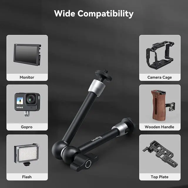 Alt view image 6 of 7 - SMALLRIG 9.5 inch Adjustable Power Articulating Magic Arm with Both 1/4" Thread Screw for LCD Monitor/LED Lights - 2066