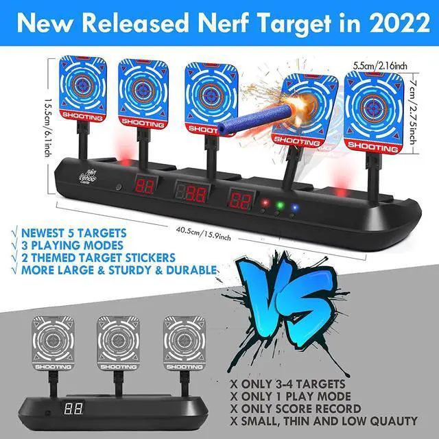 Alt view image 4 of 7 - Lehoo Castle Nerf Target, 5 Electronic Digital Target for Nerf Guns, Shooting Targets with Auto-Reset, Scoring Target Includes 20 Bullets, Hand Wrist Bands, Stickers, Gift for Boys Girls