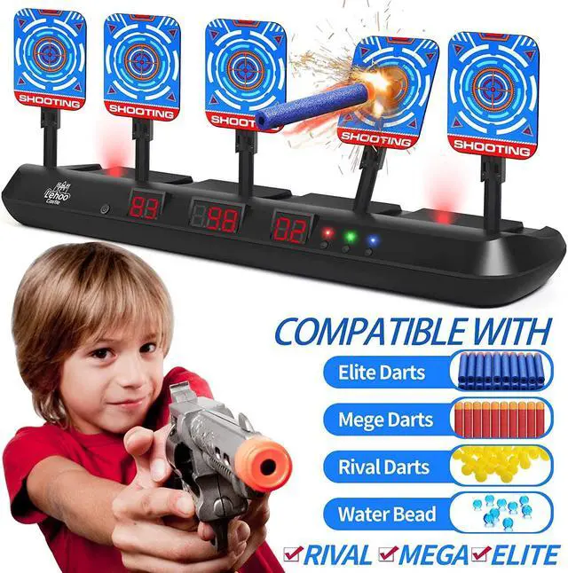 Alt view image 5 of 7 - Lehoo Castle Nerf Target, 5 Electronic Digital Target for Nerf Guns, Shooting Targets with Auto-Reset, Scoring Target Includes 20 Bullets, Hand Wrist Bands, Stickers, Gift for Boys Girls