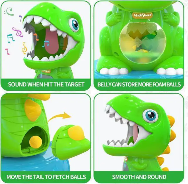 Alt view image 6 of 7 - EagleStone Movable Dinosaur Shooting Toys for Kids 5-7 with Spraying, Electronic Target Game Toy with 2 Pump Guns, 48 Foam Balls, Party Favor Christmas Toys with Score Record, Sound, for Boys & Girs