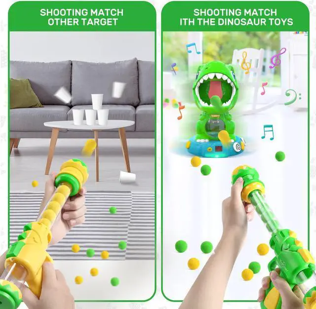 Alt view image 7 of 7 - EagleStone Movable Dinosaur Shooting Toys for Kids 5-7 with Spraying, Electronic Target Game Toy with 2 Pump Guns, 48 Foam Balls, Party Favor Christmas Toys with Score Record, Sound, for Boys & Girs