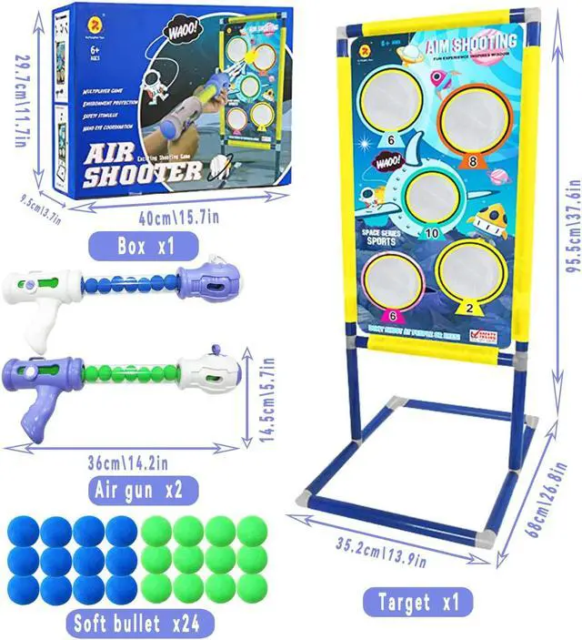 Alt view image 2 of 6 - Shooting Game Toy Set for Age 6, 7, 8,9,10+ Years Old Kids Boys - 2pk Foam Ball Popper Air Guns & Shooting Target & 24 Foam Balls Toys for Kids Boy