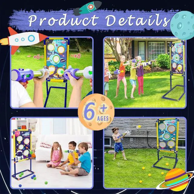 Alt view image 6 of 6 - Shooting Game Toy Set for Age 6, 7, 8,9,10+ Years Old Kids Boys - 2pk Foam Ball Popper Air Guns & Shooting Target & 24 Foam Balls Toys for Kids Boy